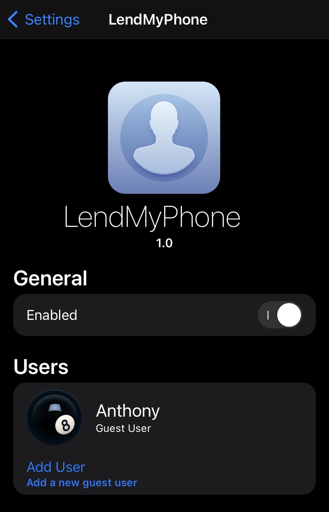 LendMyPhone 5 preference pane.