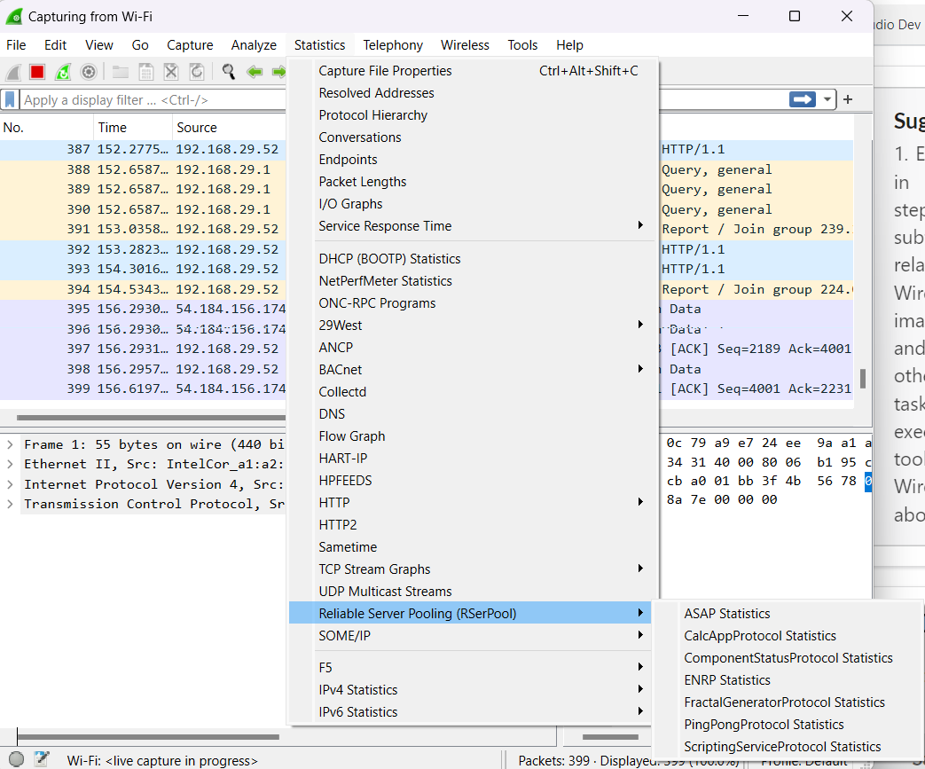 Statistics Menu in Wireshark