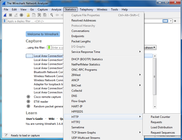 Wireshark Statistics Menu