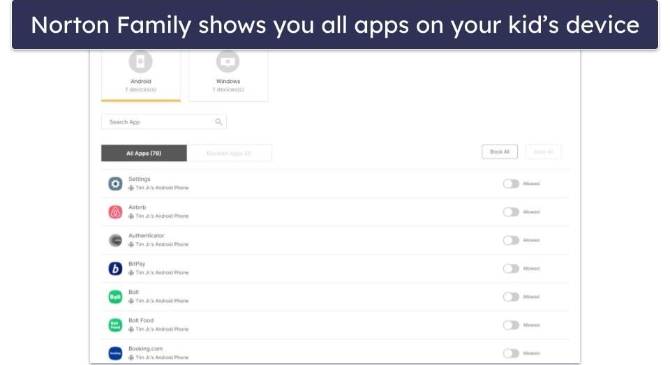 🥈2. Norton Family — Excellent Screen-time Management With App Filtering