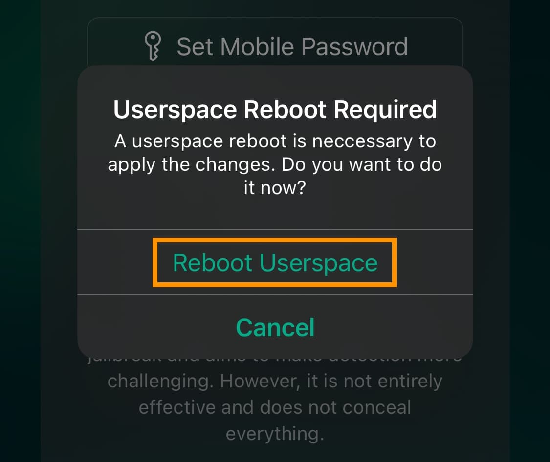 Dopamine tweak injection reboot userspace prompt.