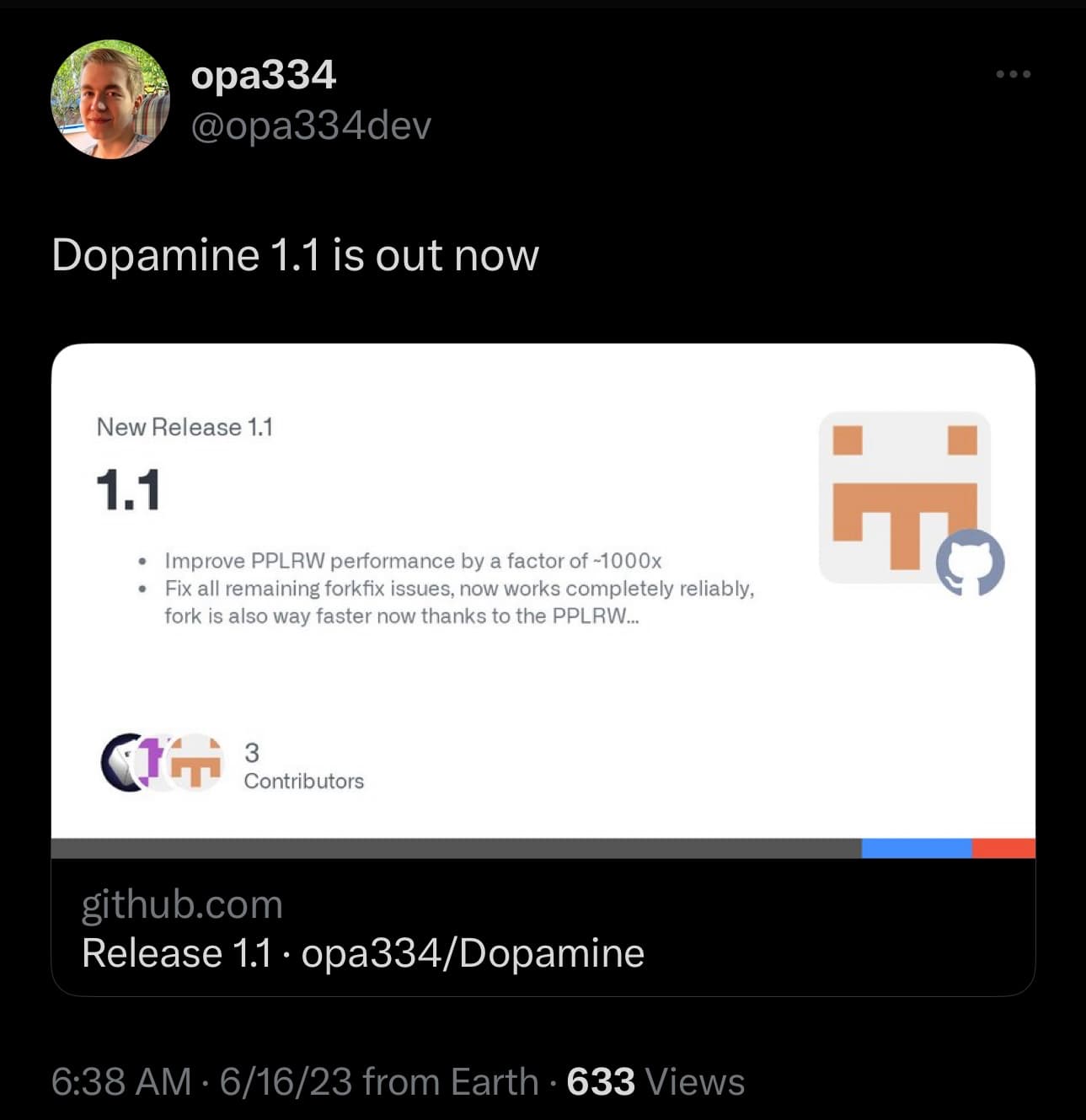 Dopamine version 1.1 release announcement.