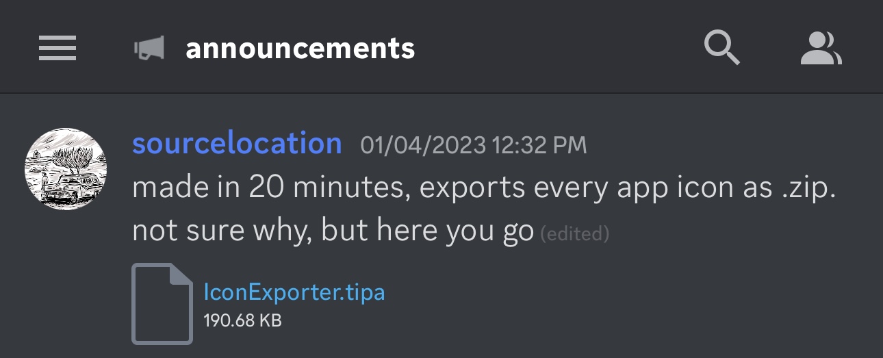 Sourcelocation announces IconExporter in Discord server.