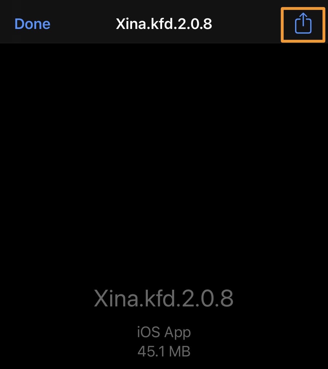 Share Button after downloading XinaA15 v2 ipa file.