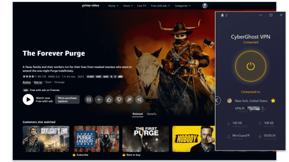 🥈2. CyberGhost VPN — Customizable VPN for Amazon Freevee With Dedicated Streaming Servers