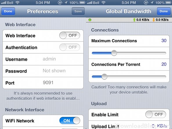 settings iTransmission 3