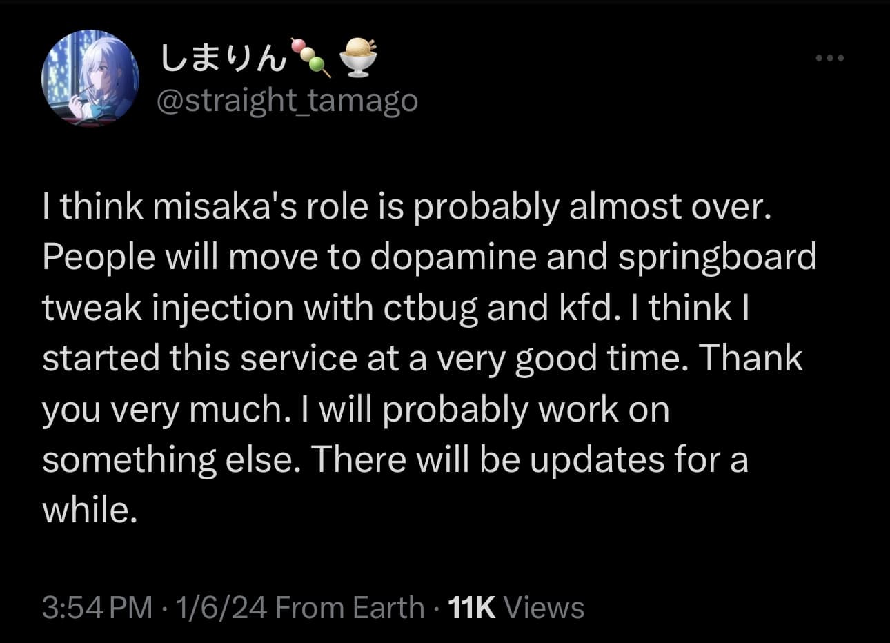 Misaka lead developer says that the project's role could be nearing its end.