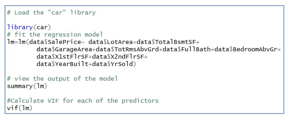 Multicollinearity R code