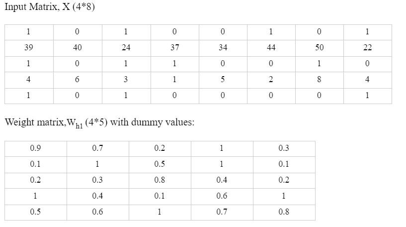 Forward Propagation input matrix