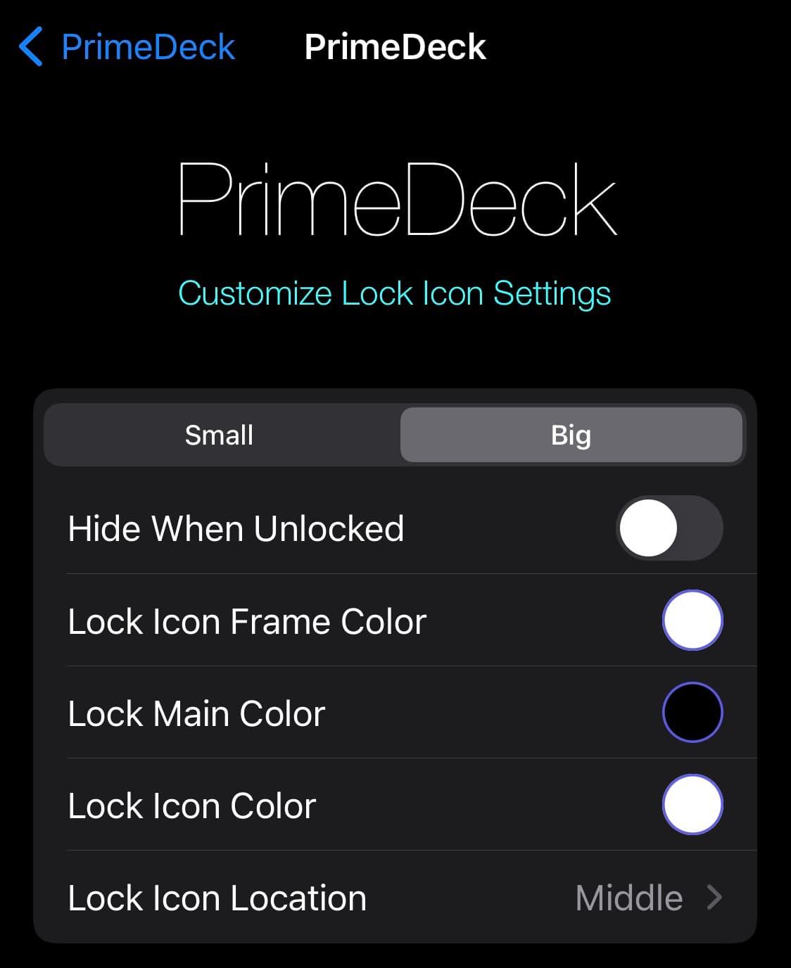 PrimeDeck Lock Screen options.