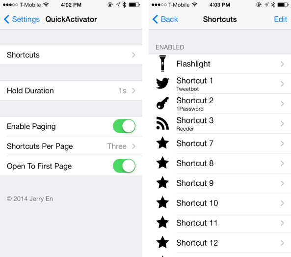 Quick Activator Settings