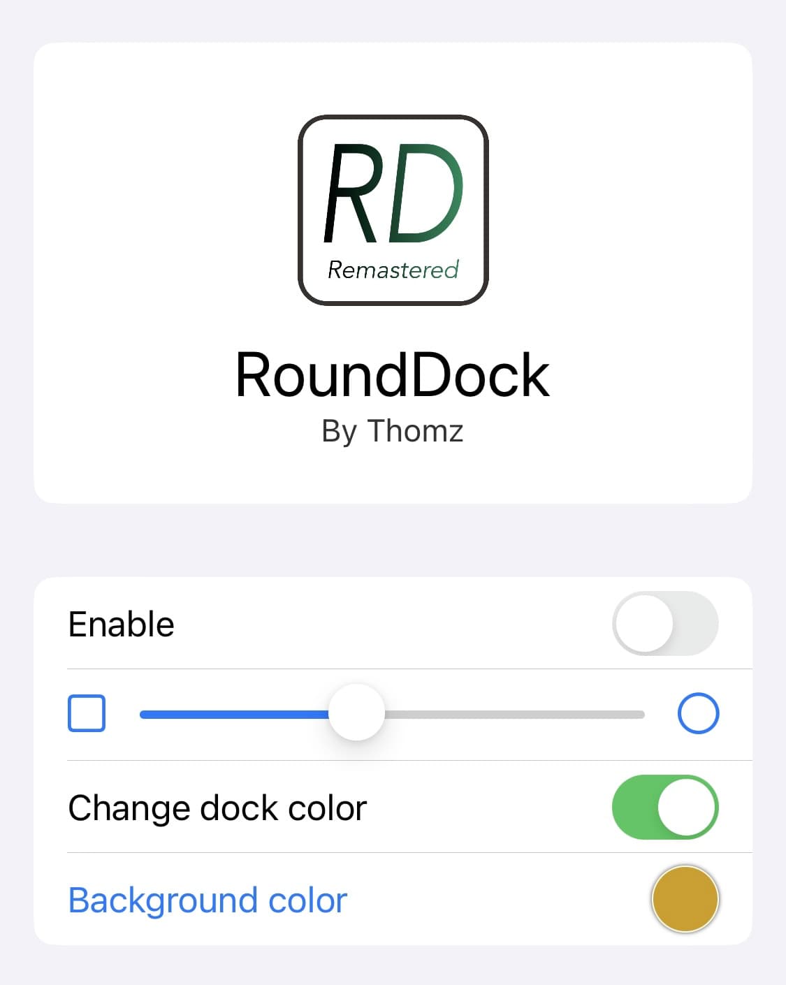 Options for RoundDock Remastered.