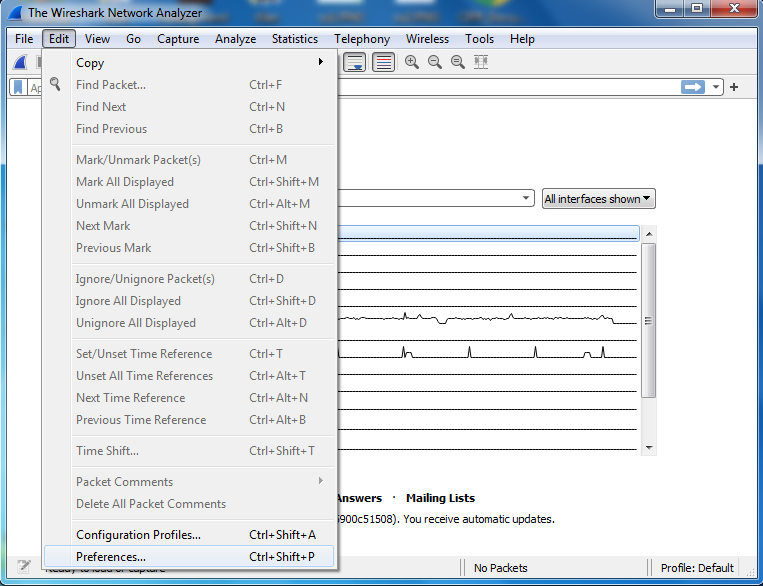 Wireshark Network Edit Menu