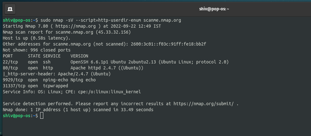 Nmap scan result