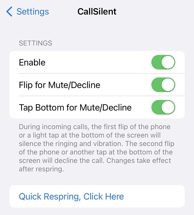 CallSilent options to configure.