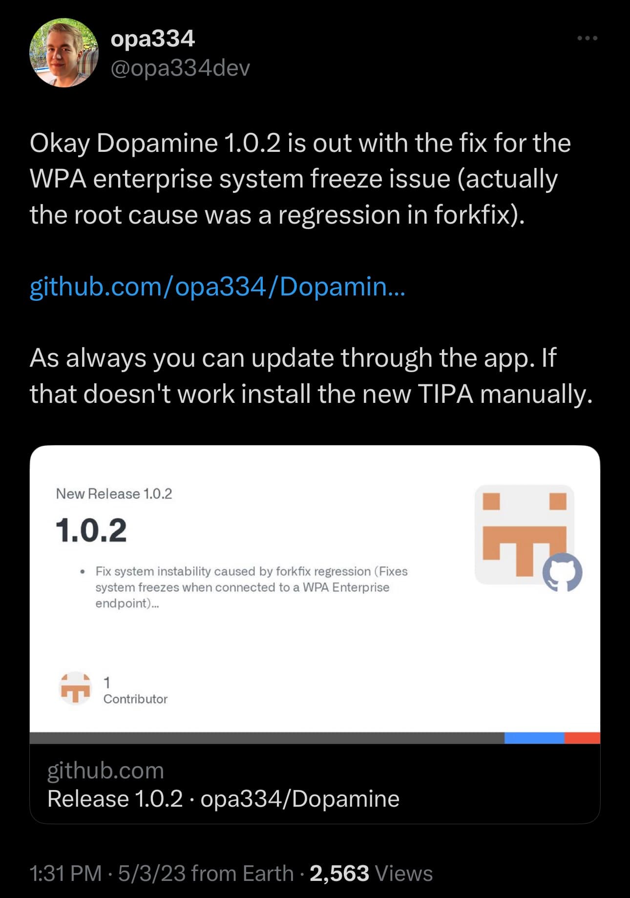 Dopamine v1.0.2 released.