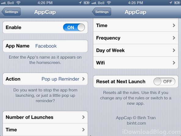 appcap settings