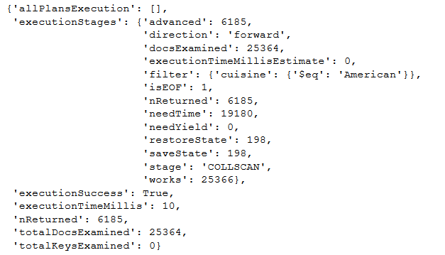 MongoDB execution stat single index