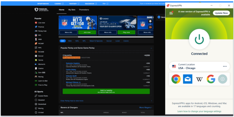 🥇1. ExpressVPN — Best VPN for FanDuel in 2024