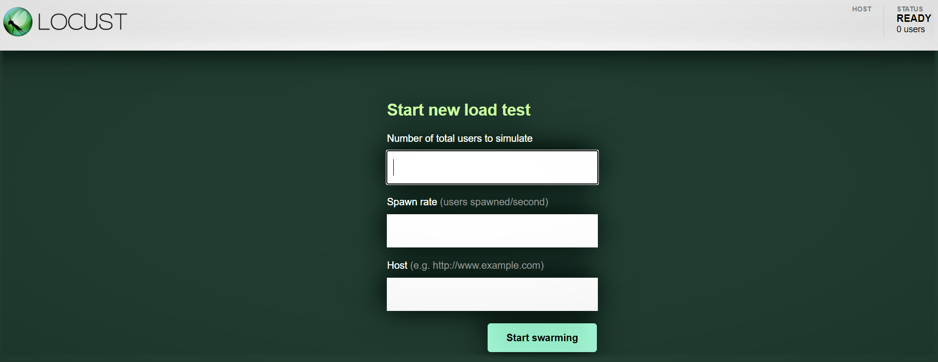 Locust Web Interface: