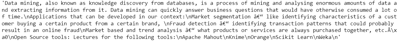 printing text Natural Language Processing