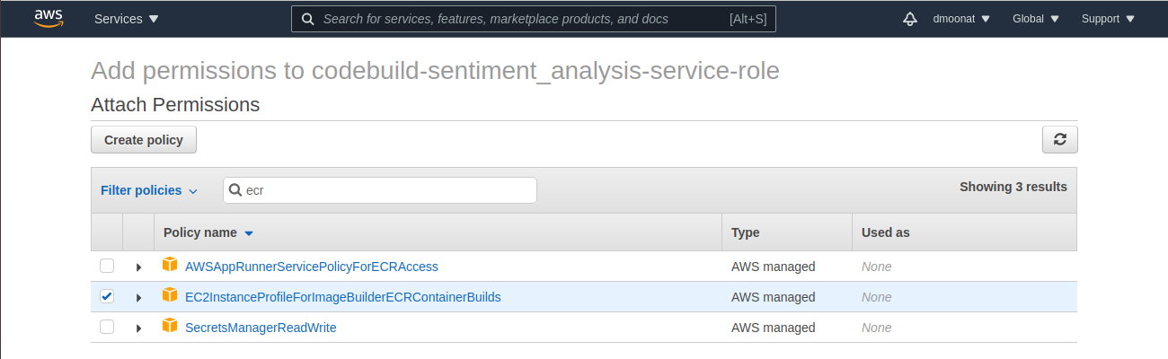 attach policy | CI/CD pipeline AWS