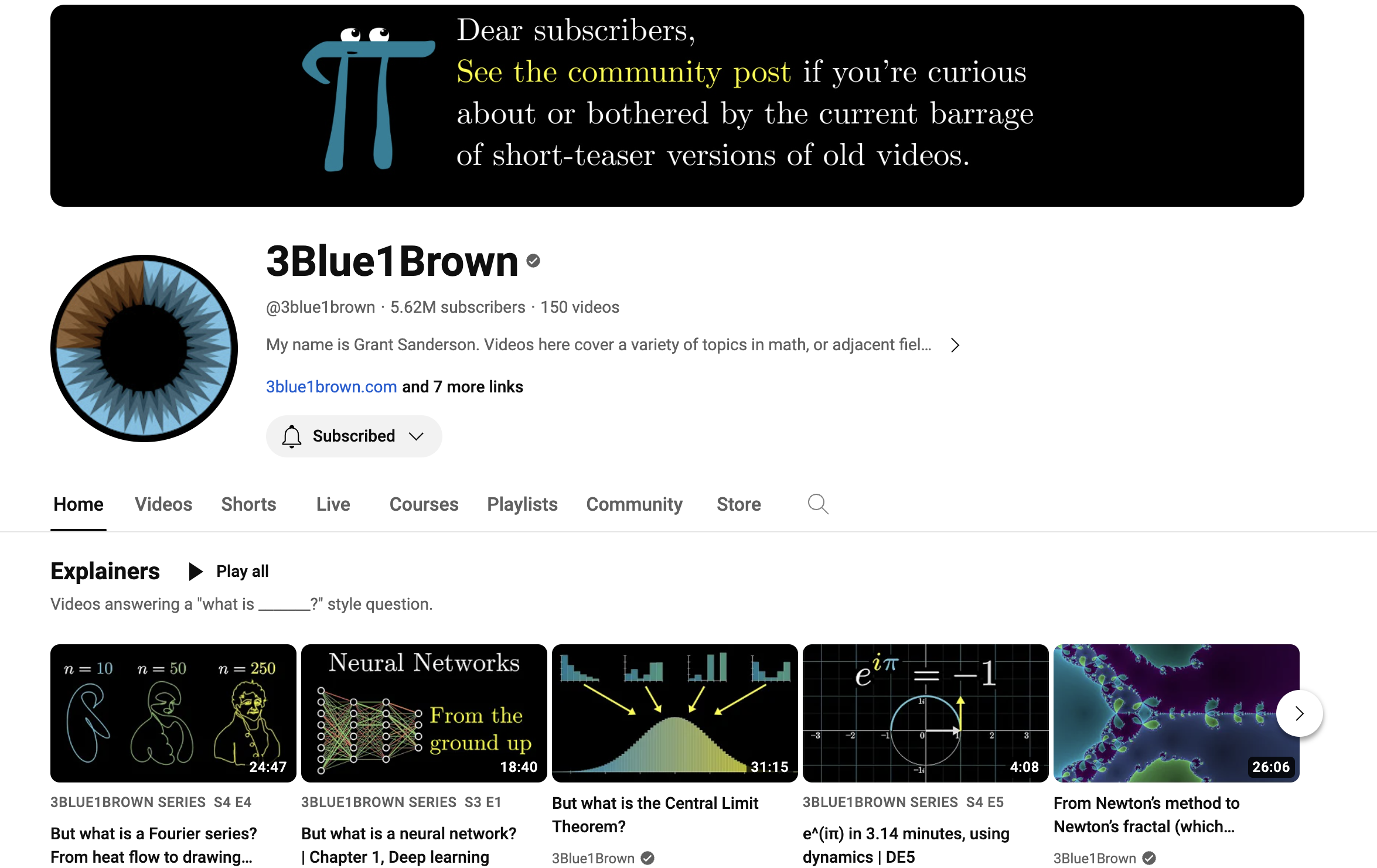 3Blue1Brown , data science youtube channels