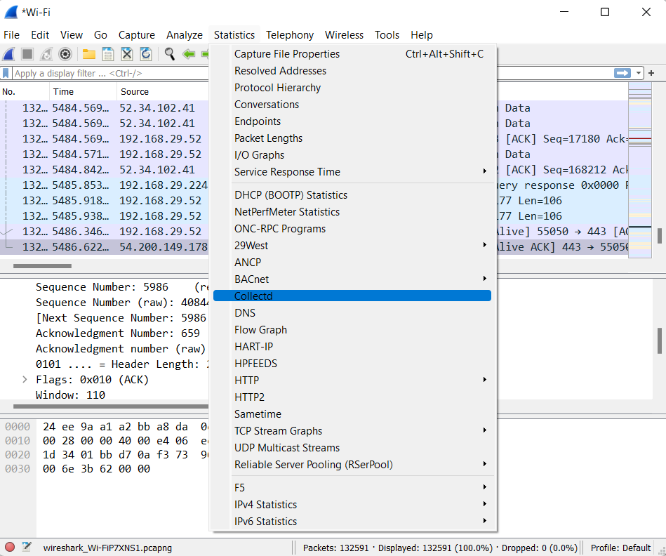 Collectd Statistics Window in Wireshark