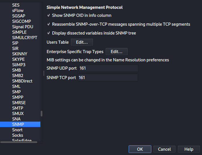 SNMP User Table