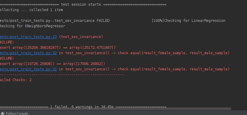 Result of running script | Test Cases for Machine Learning