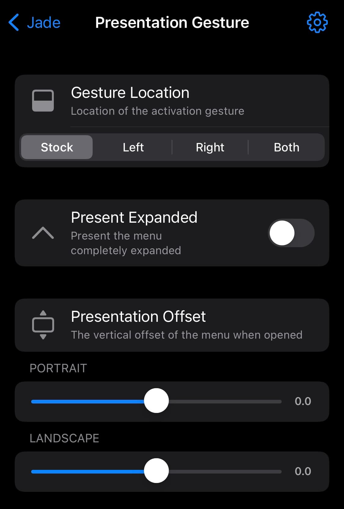 Jade gesture settings.