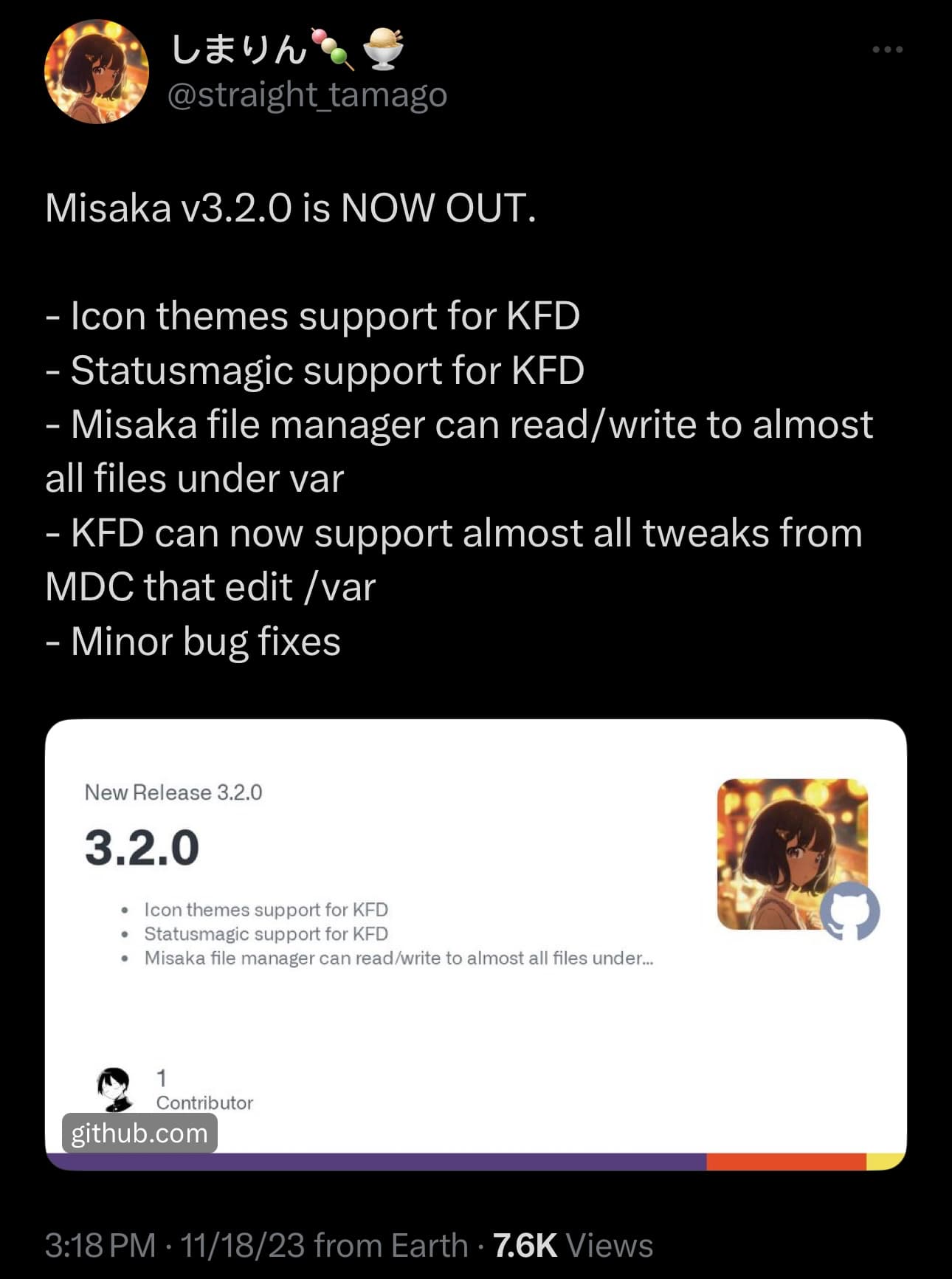 Misaka was updated to version 3.2.0.