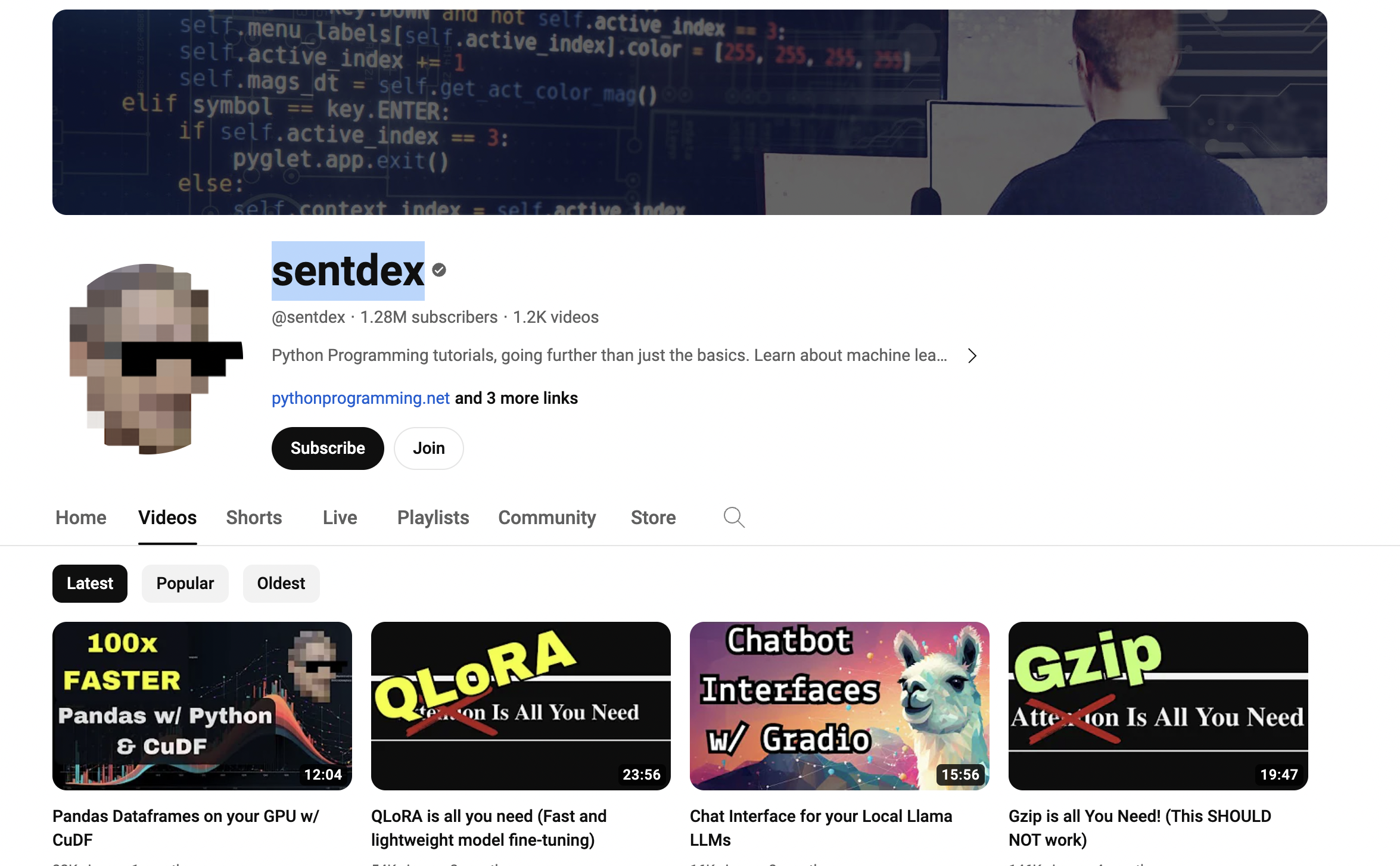 sentdex | data science youtube channel