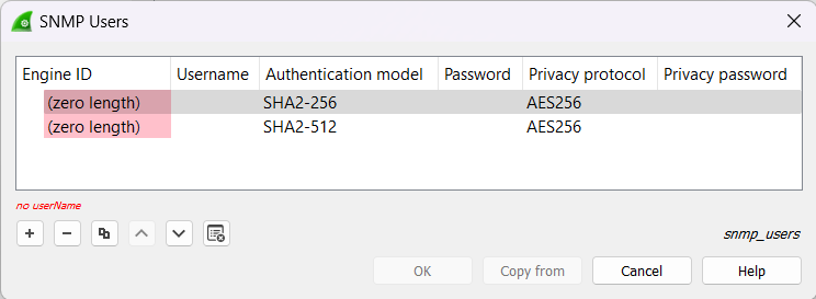 SNMP user Table