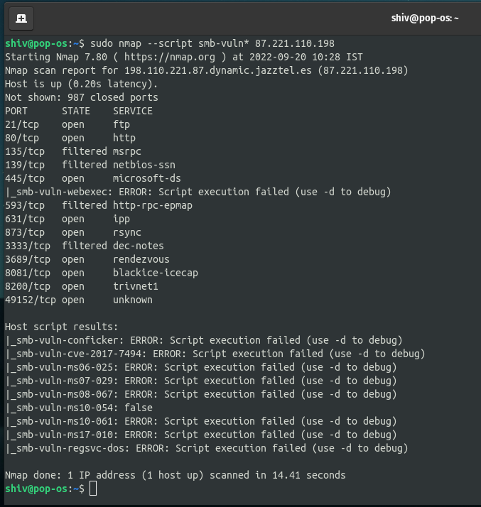 nmap scan for SMB Vulnerability scanning