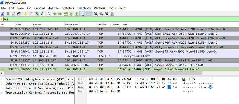 Display filter option in wireshark