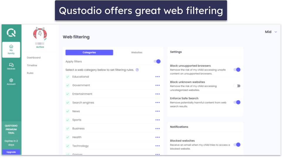 🥇 1. Qustodio — Best Bark Alternative in 2024