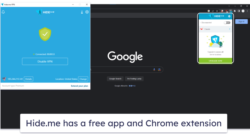 🥉3. hide.me — Best Free VPN App for Google Chrome