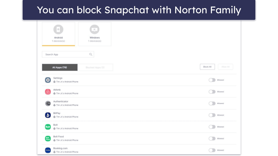 5. Norton Family — Great for Scheduling Your Child’s Snapchat Usage