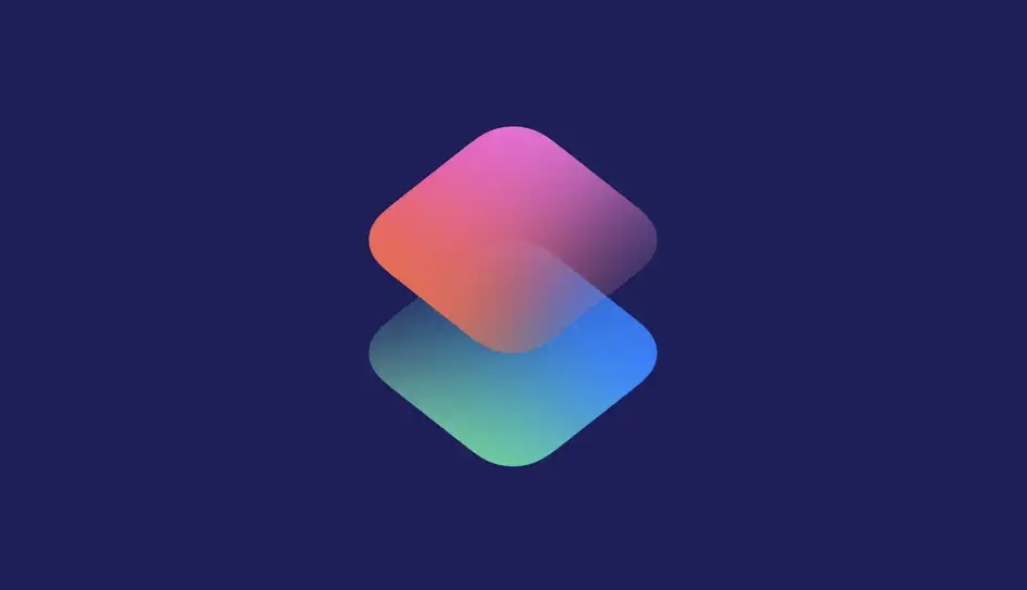 An image of an icon for Apple's Shortcuts app, set against a dark blue background