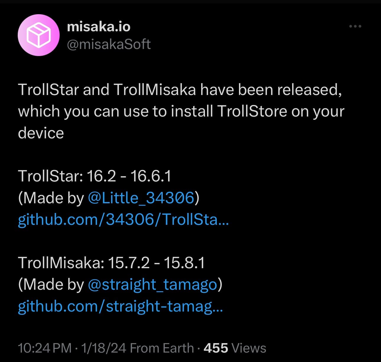 TrollMisaka announced.