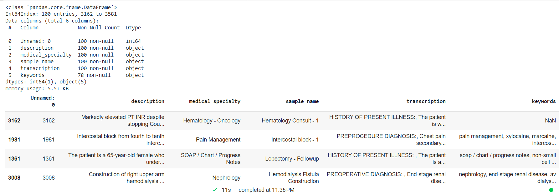 code output | NLP