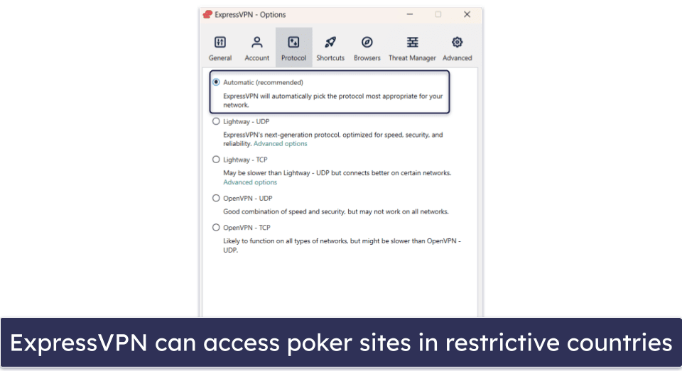 🥇1. ExpressVPN — Best Overall VPN for Online Poker in 2024