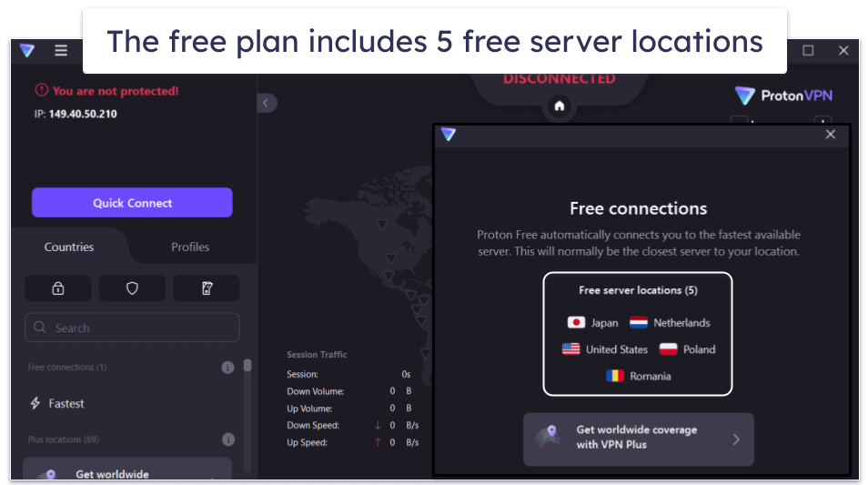 🥉3. Proton VPN — Great Free Plan With Unlimited Data