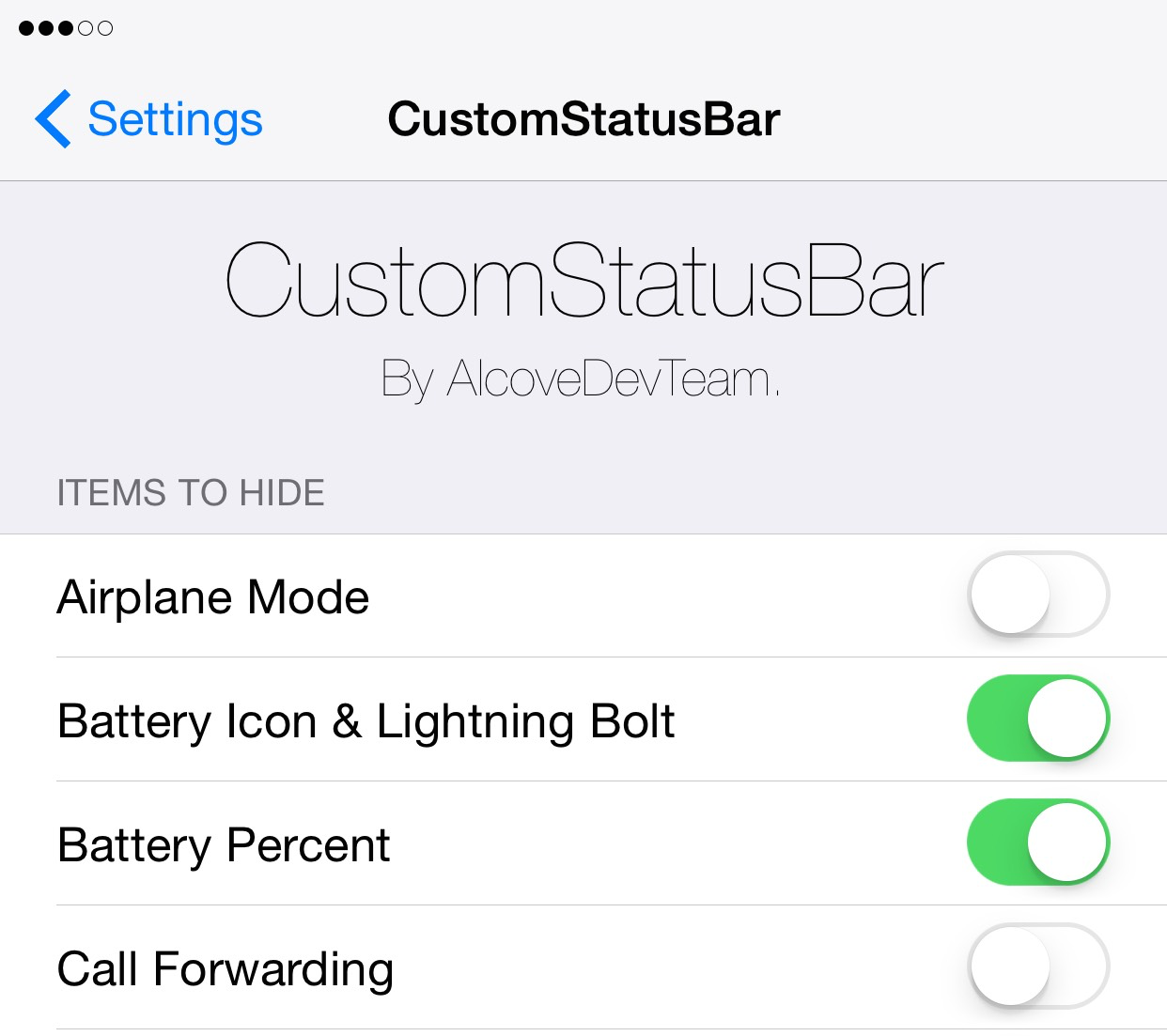 CustomStatusBar Preferences