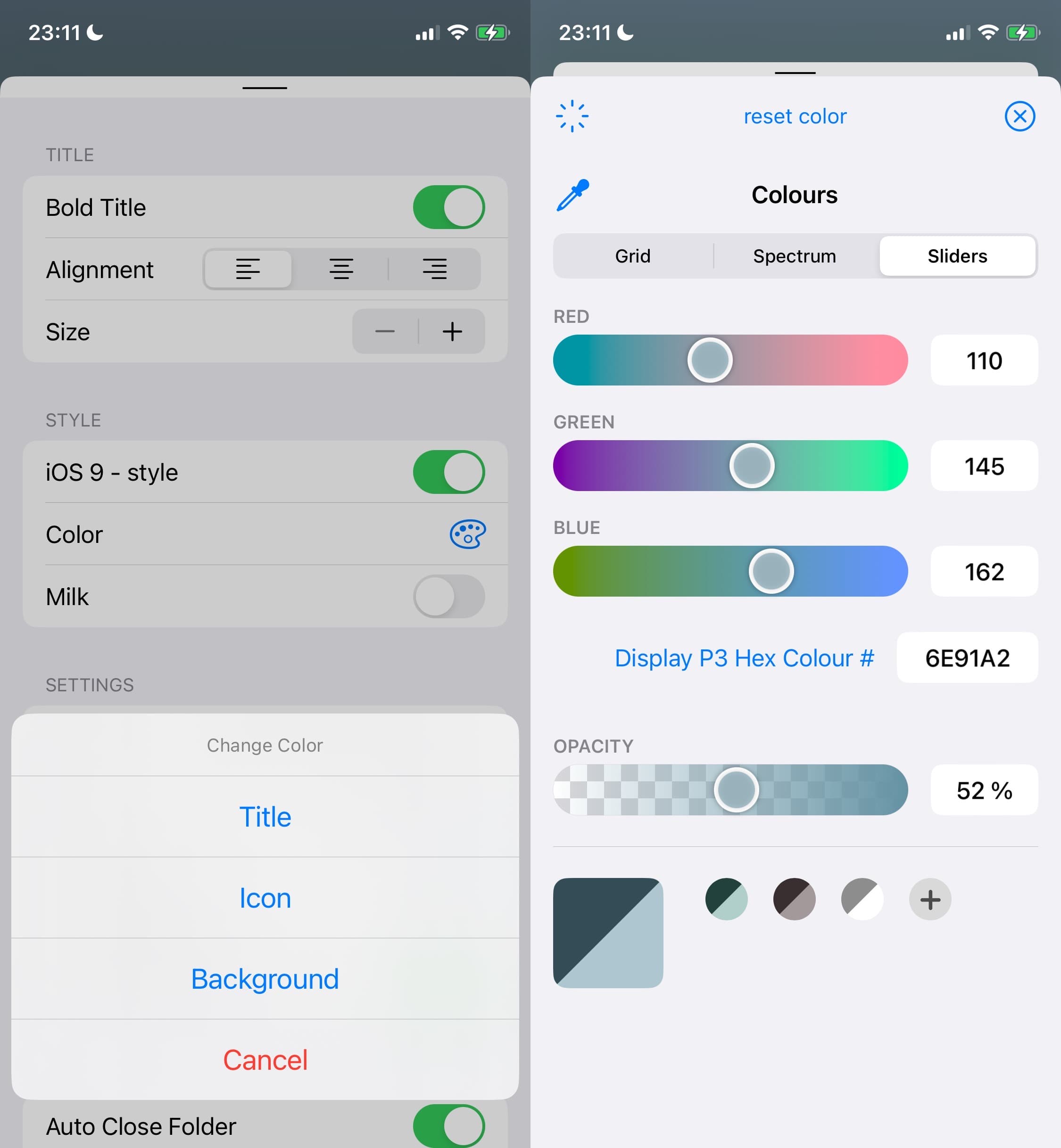 FolderX color settings.