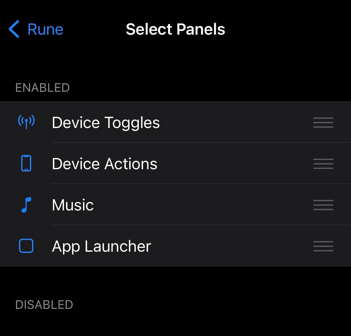 Rune select which panels to use.