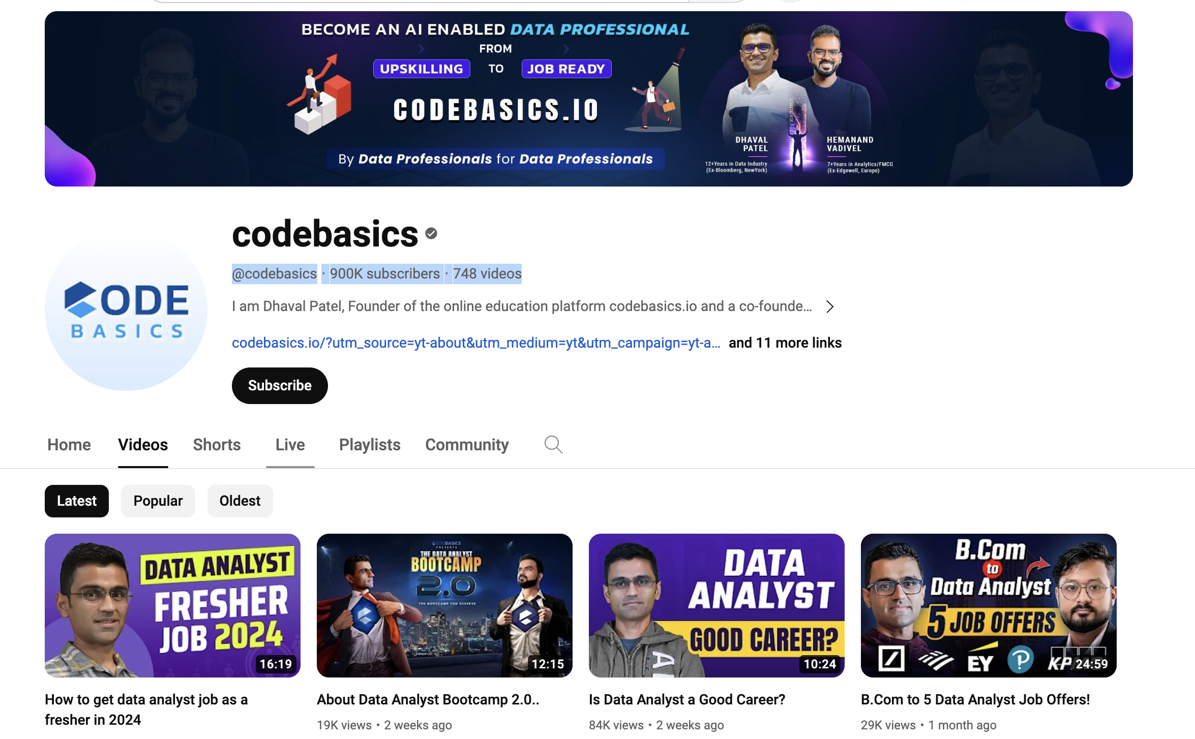 codebasics | Data science youtube channels