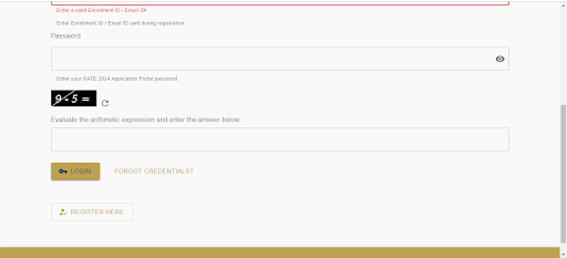 Login page for GATE 2024