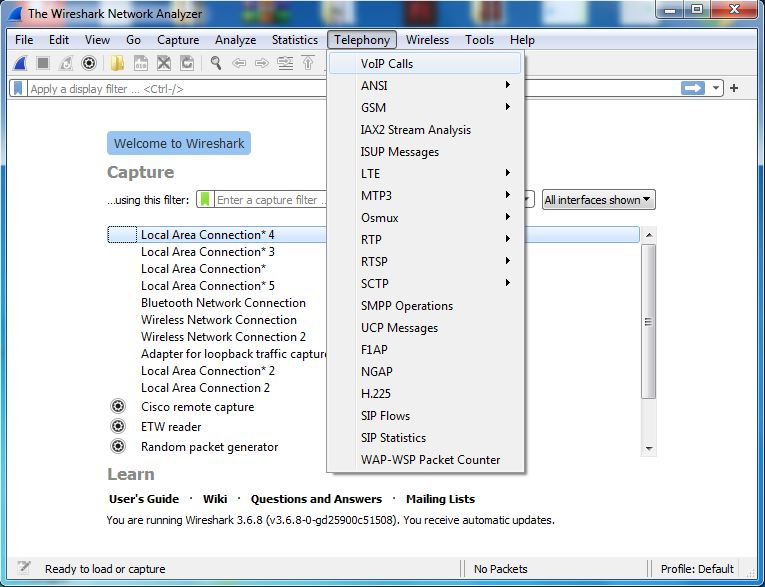 Wireshark Telephony Menu